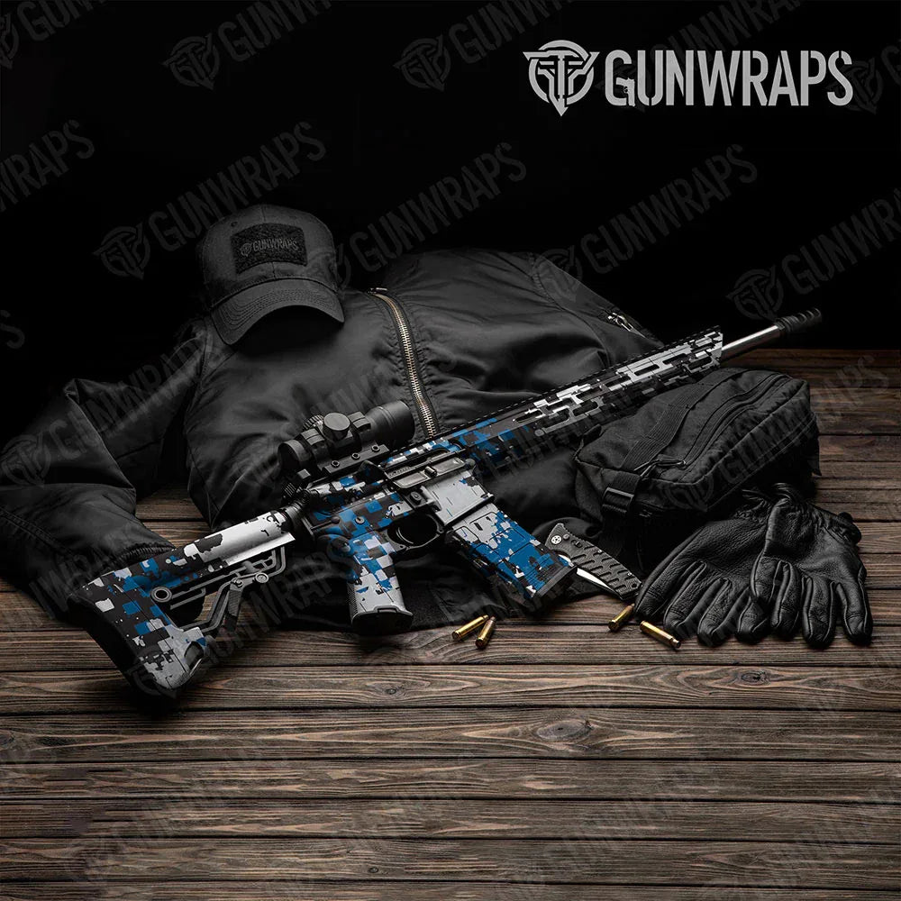 Broken Plaid Blue Tiger AR-15 Gun Skin Vinyl Wraps