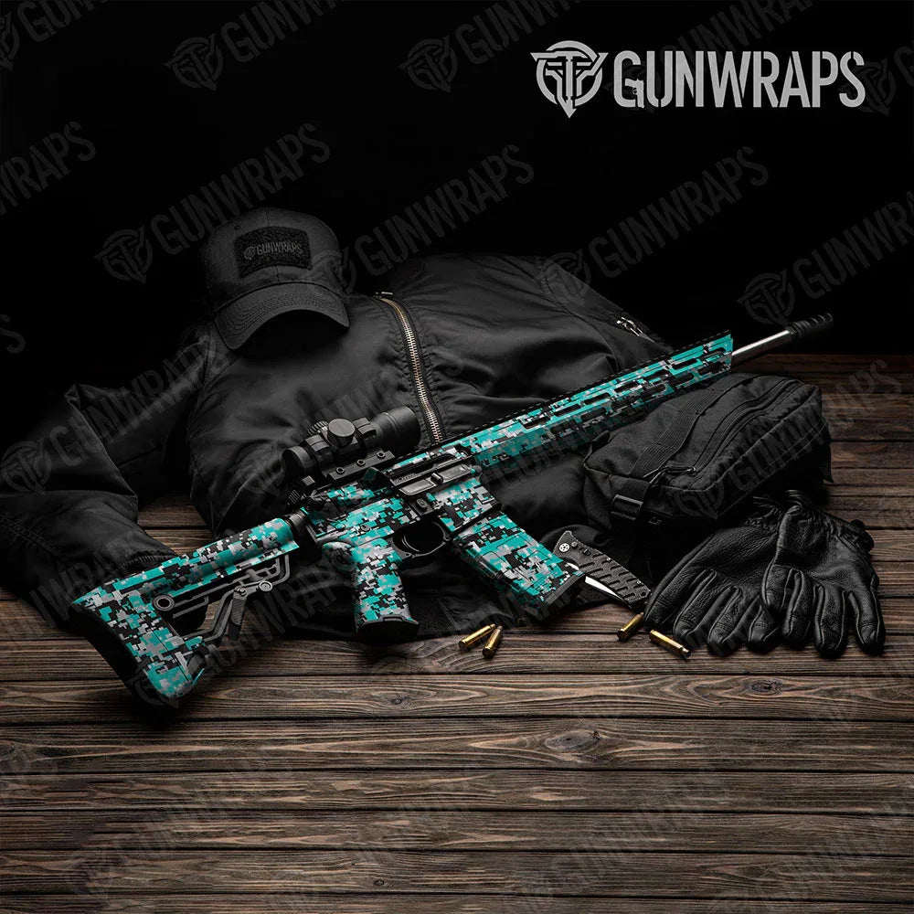 Digital Tiffany Blue Tiger AR-15 Gun Skin Vinyl Wraps