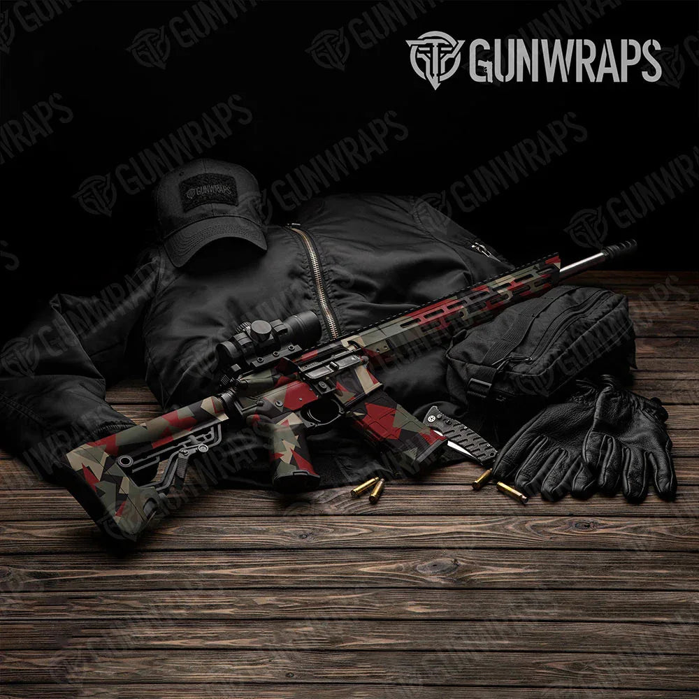Shattered Militant Red AR-15 Gun Skin Vinyl Wraps