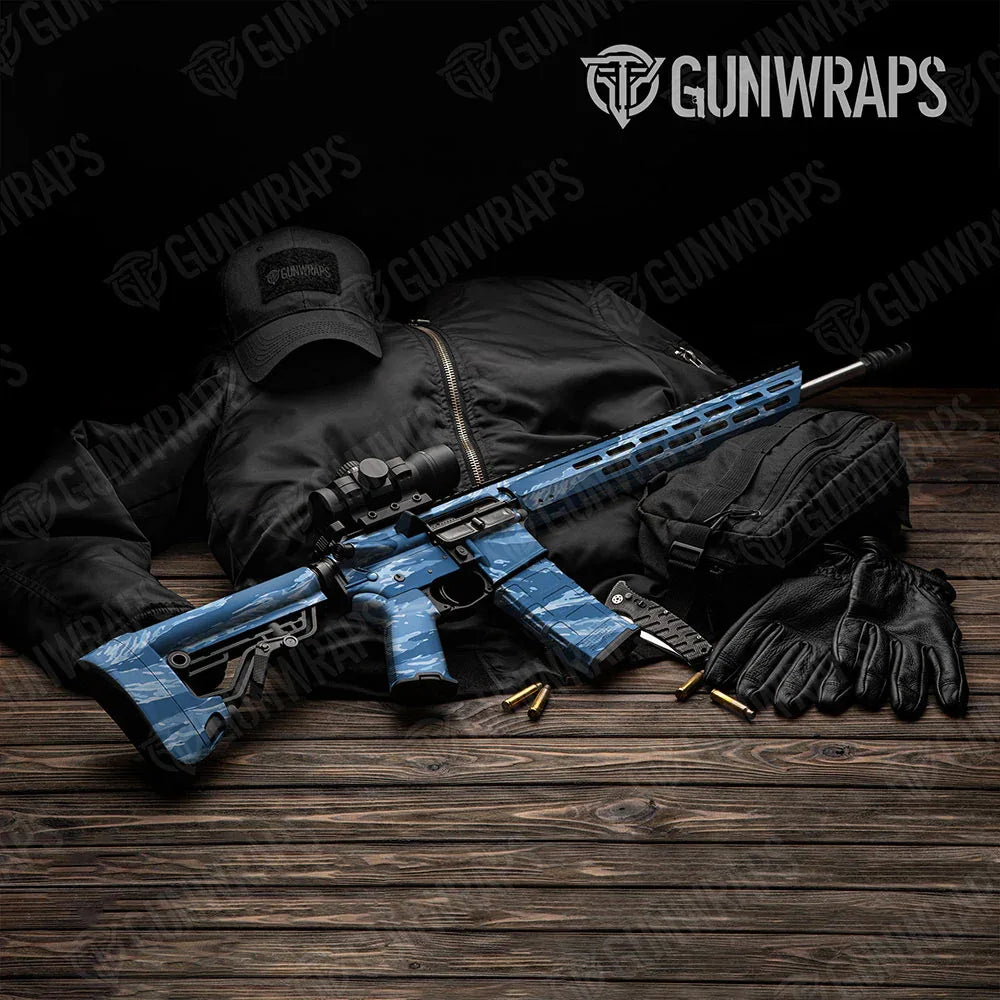 Vietnam Tiger Stripe Cool Blue AR-15 Gun Skin Vinyl Wraps
