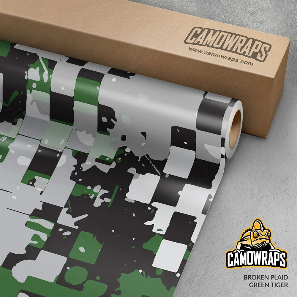 Broken Plaid Green Tiger Gun Skin Vinyl Wrap