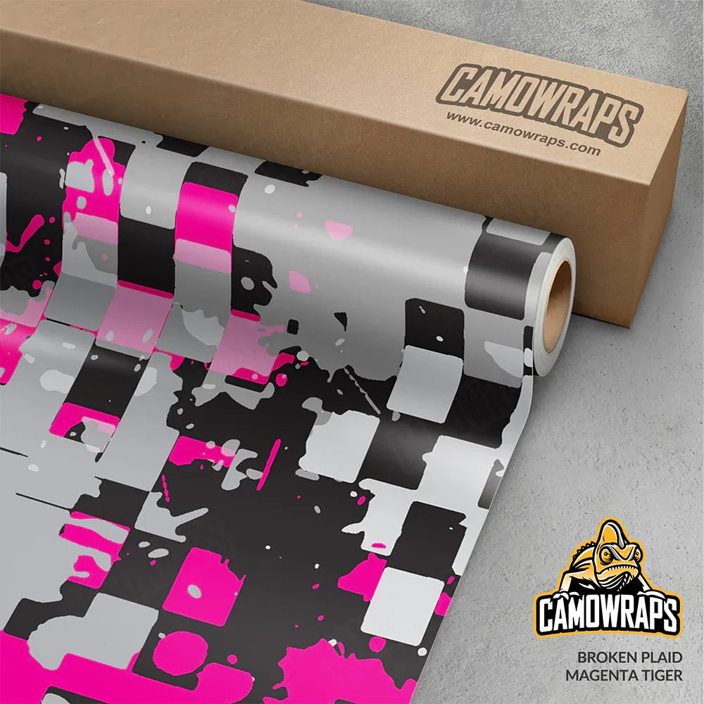 Broken Plaid Magenta Tiger Gun Skin Vinyl Wrap