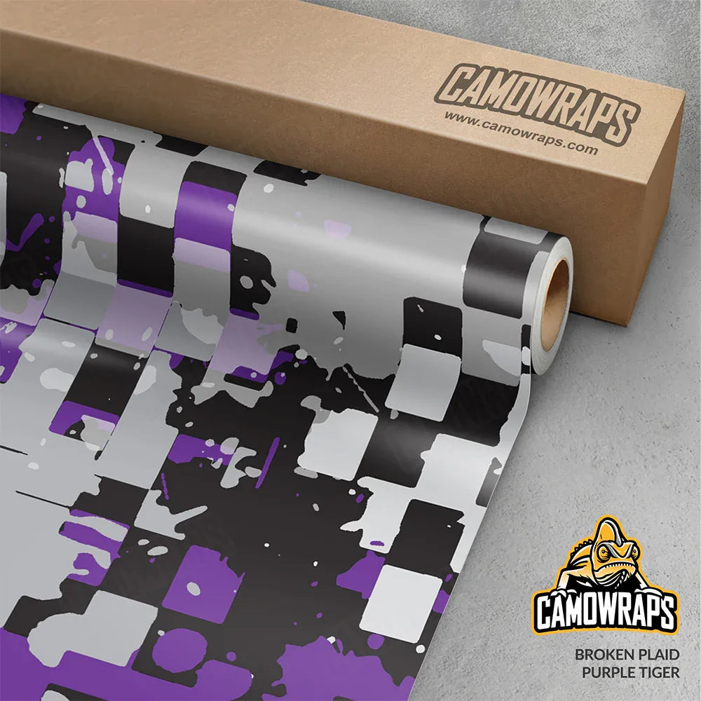Broken Plaid Purple Tiger Gun Skin Vinyl Wrap