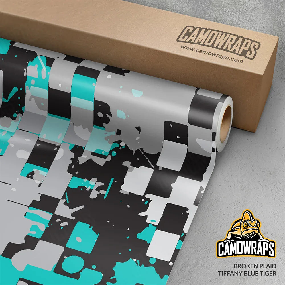 Broken Plaid Tiffany Blue Tiger Gun Skin Vinyl Wrap