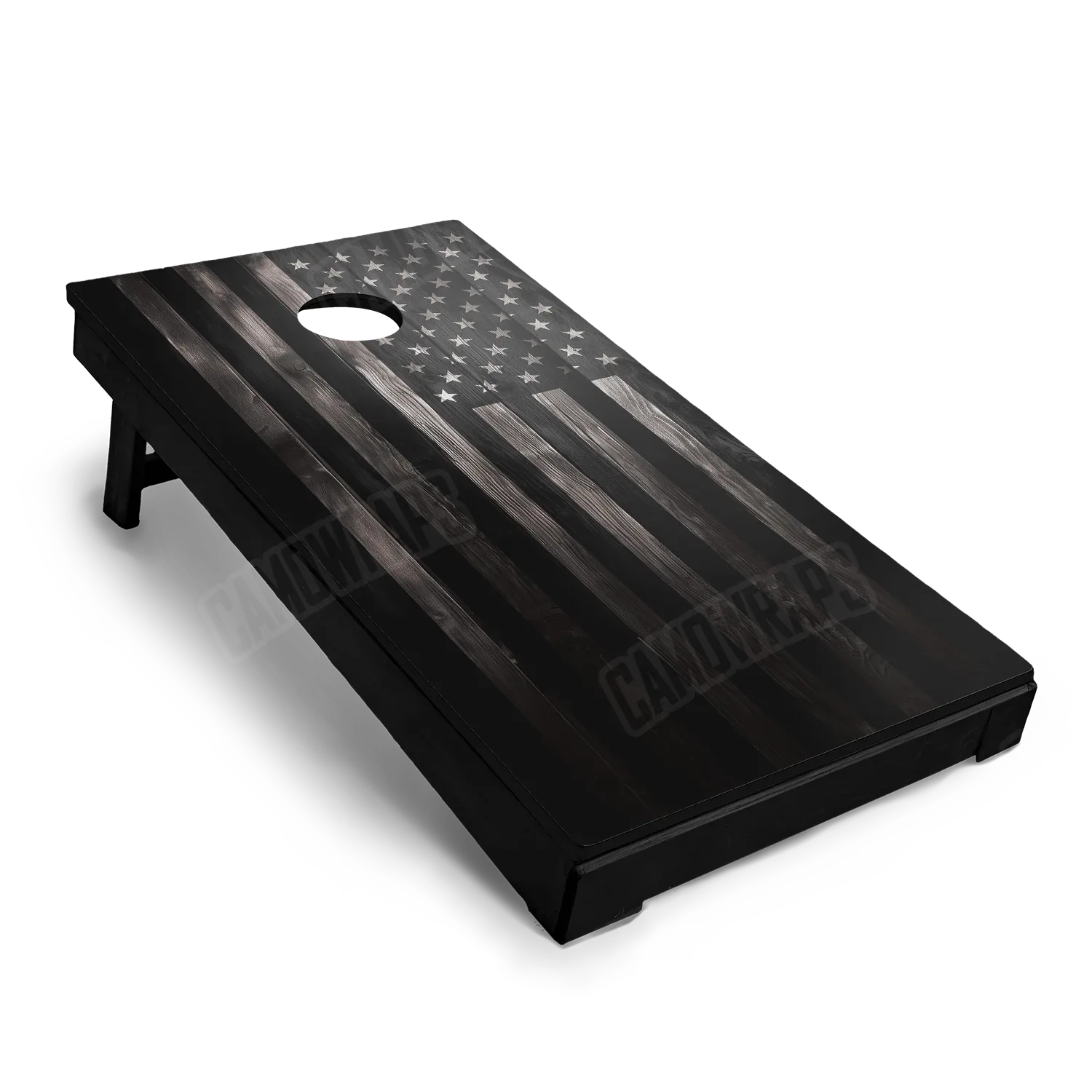 Patriotic Distressed Wooden American Flag Grayscale Cornhole Board Wraps