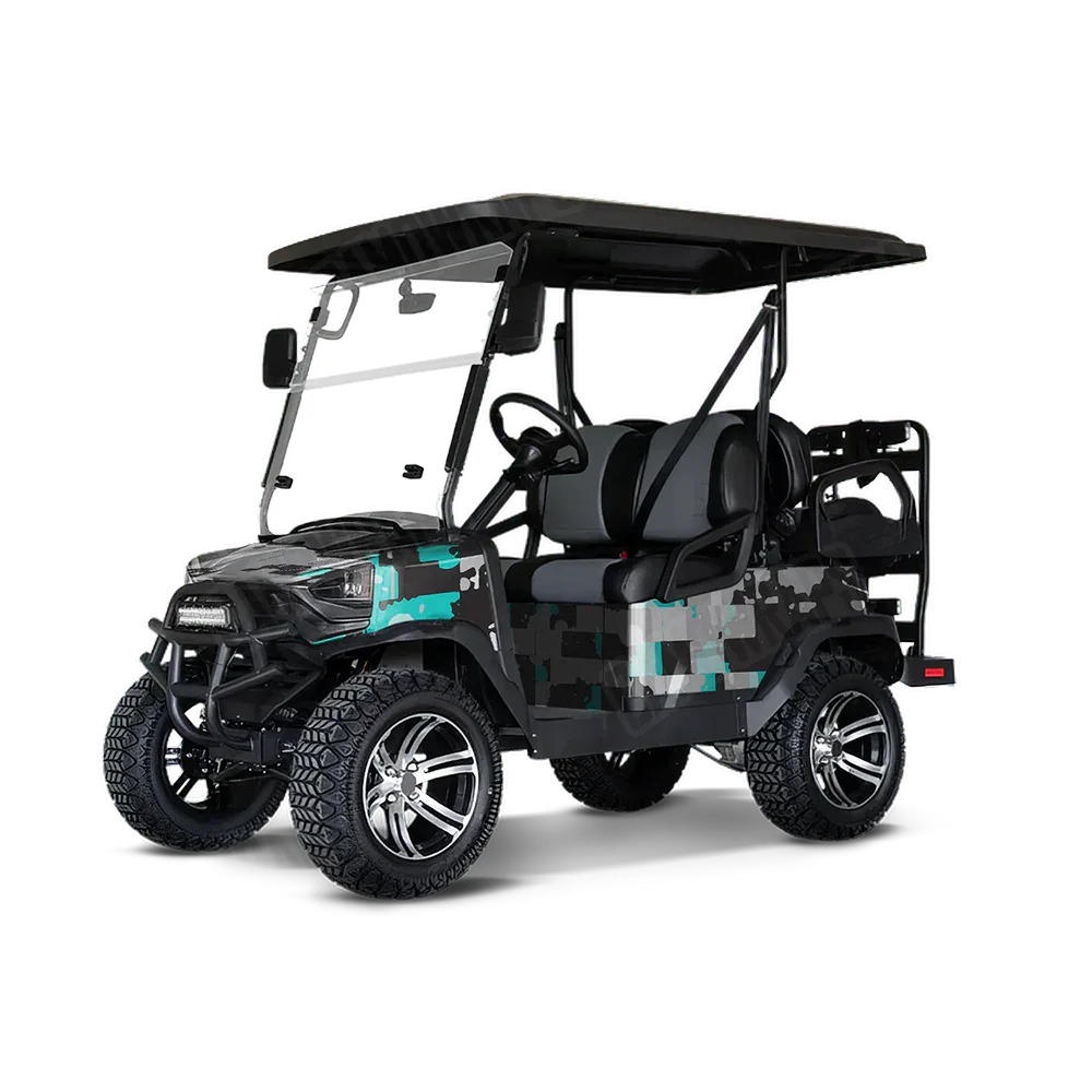 Broken Plaid Tiffany Blue Tiger Golf Cart Wraps