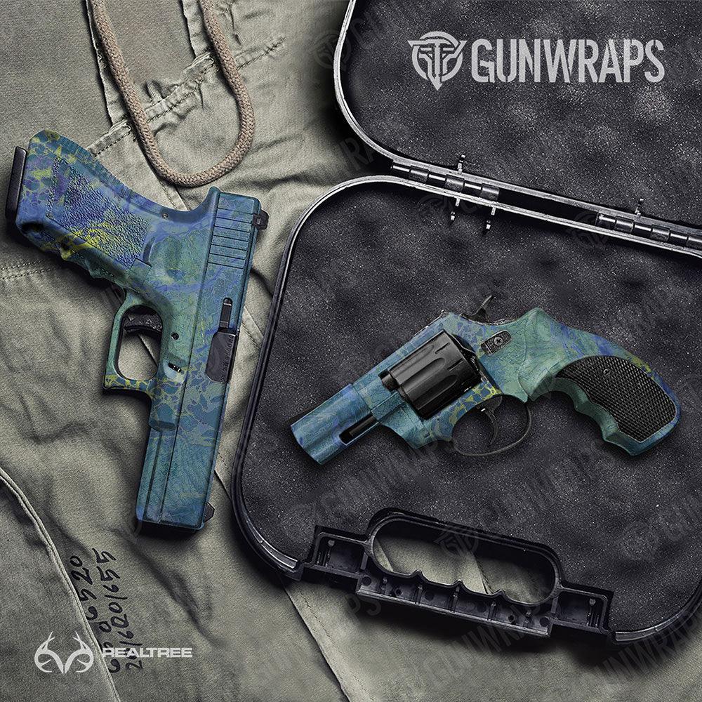 Realtree WAV3 Blue Yellow Handgun Gun Skin Vinyl Wraps