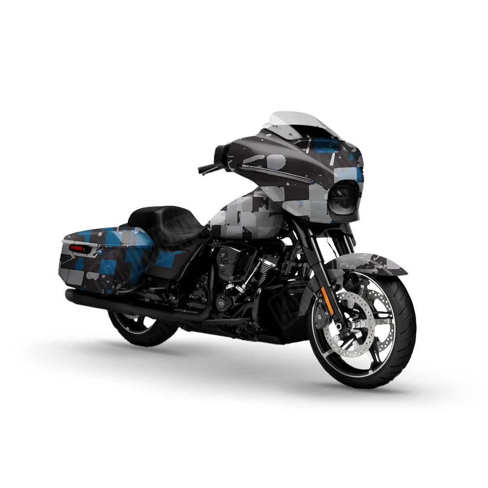 Broken Plaid Blue Tiger Motorcycle Wraps