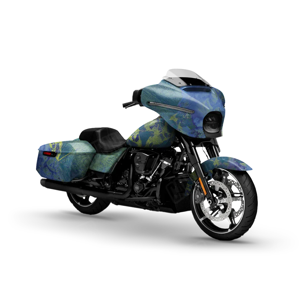 Realtree WAV3 Blue Yellow Motorcycle Wraps