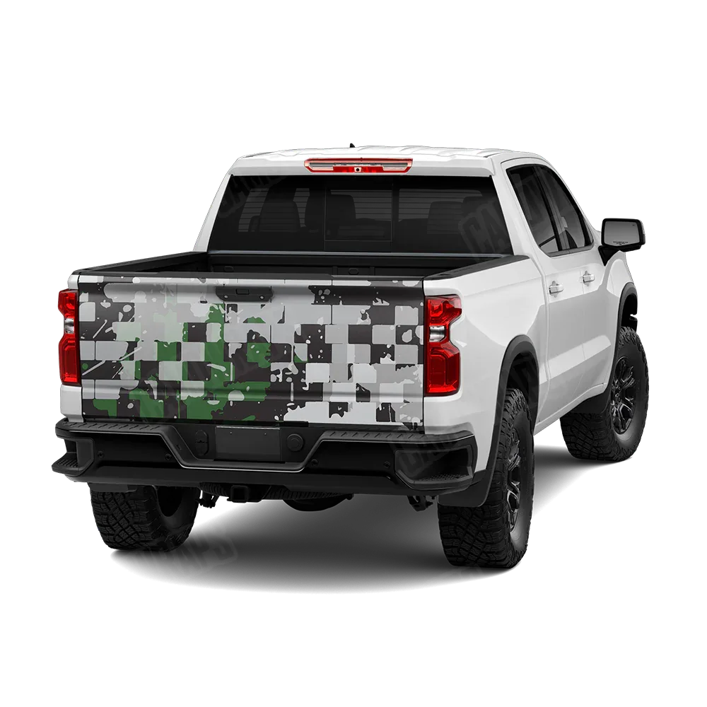 Broken Plaid Green Tiger Tailgate Wraps