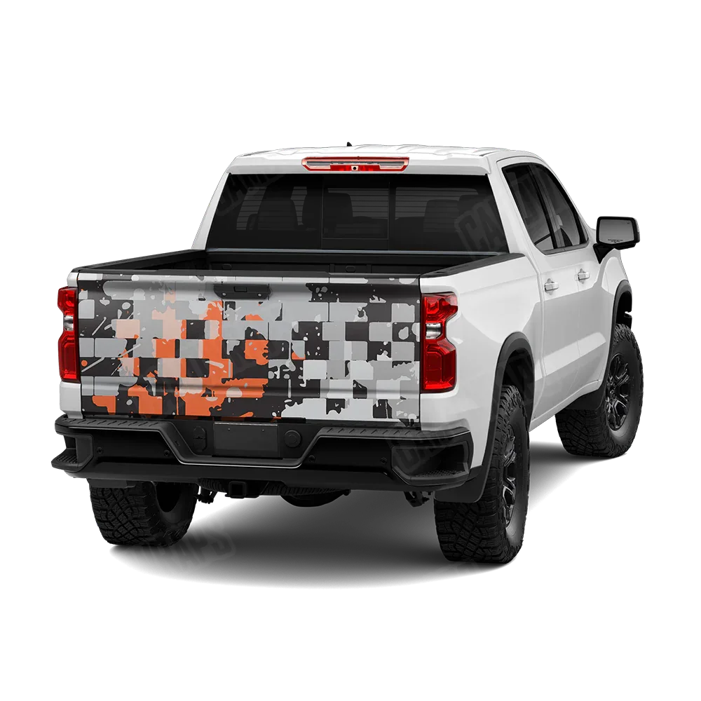 Broken Plaid Orange Tiger Tailgate Wraps