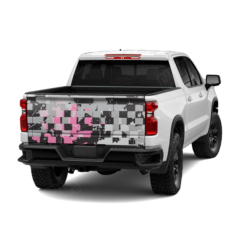 Broken Plaid Pink Tiger Tailgate Wraps