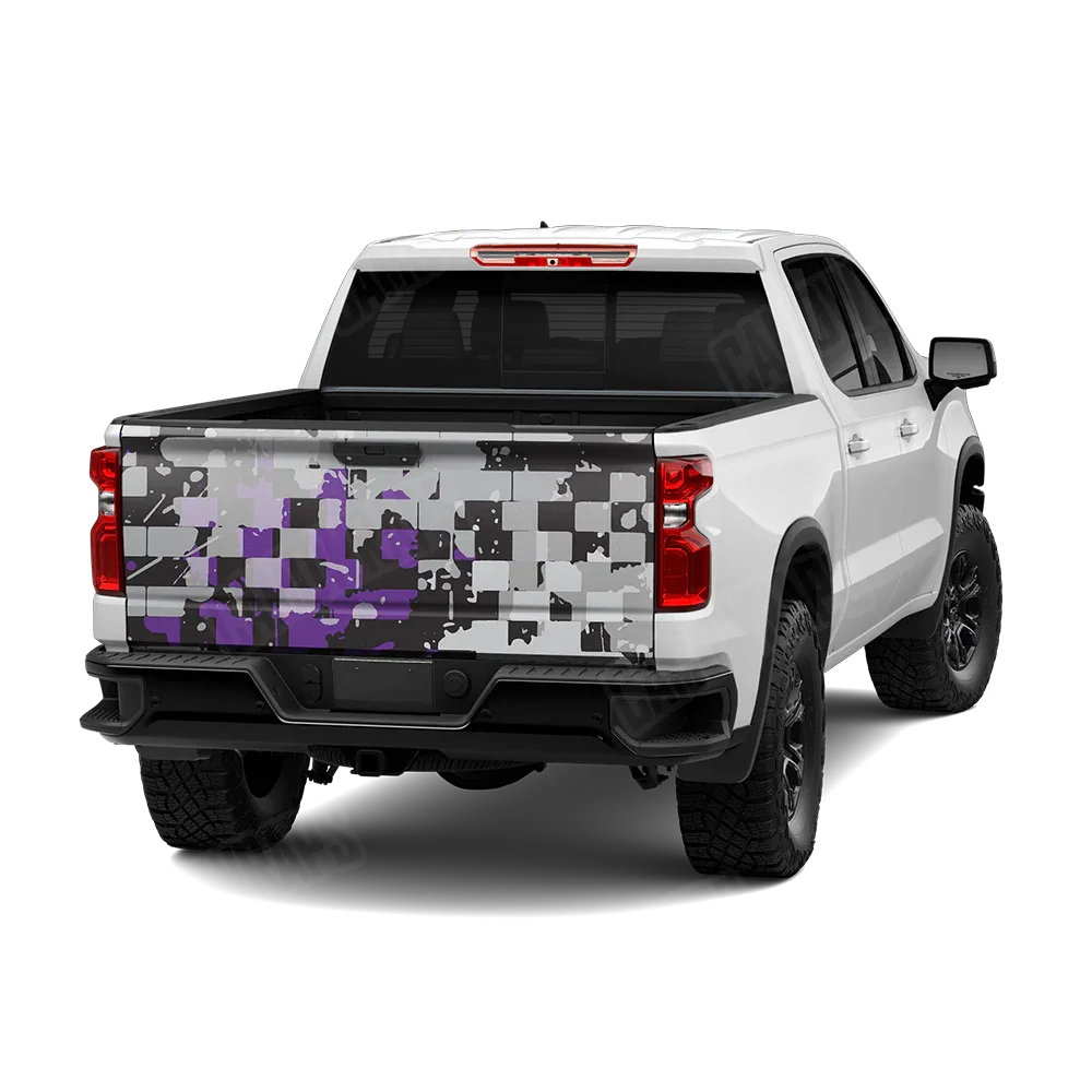 Broken Plaid Purple Tiger Tailgate Wraps