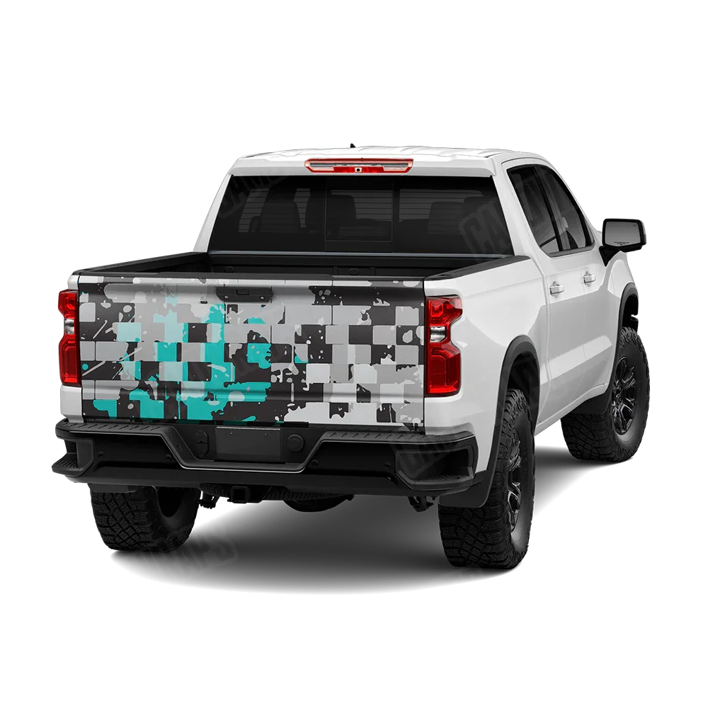 Broken Plaid Tiffany Blue Tiger Tailgate Wraps