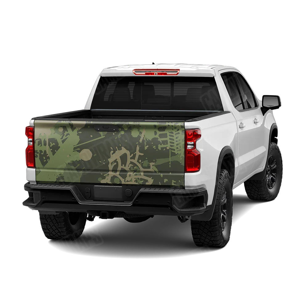 Tire Splatter Army Green Tailgate Wraps