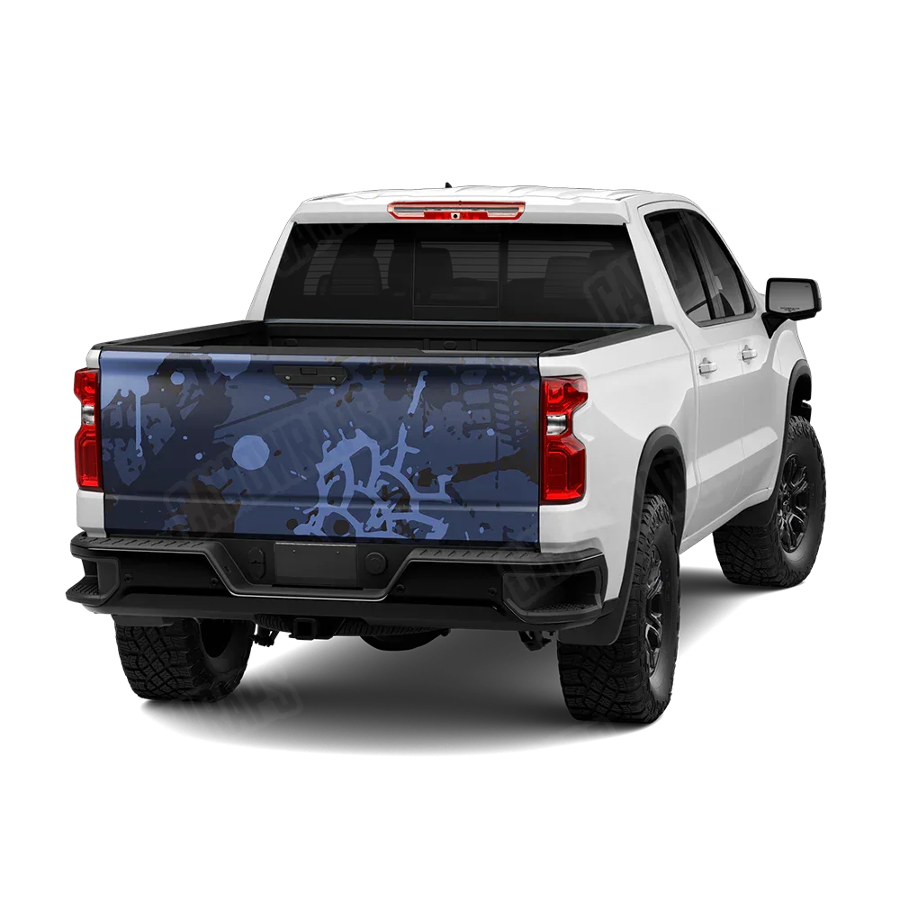Tire Splatter Blue Midnight Tailgate Wraps