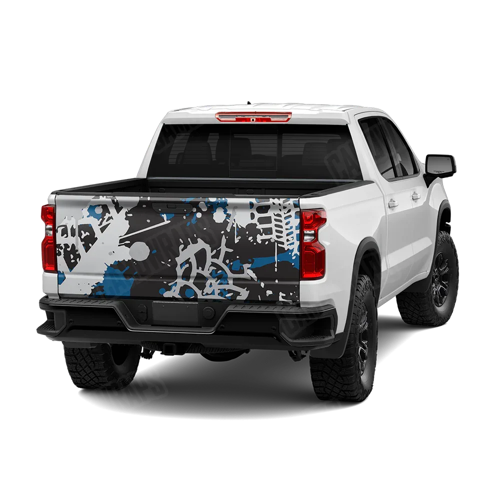 Tire Splatter Blue Tiger Tailgate Wraps