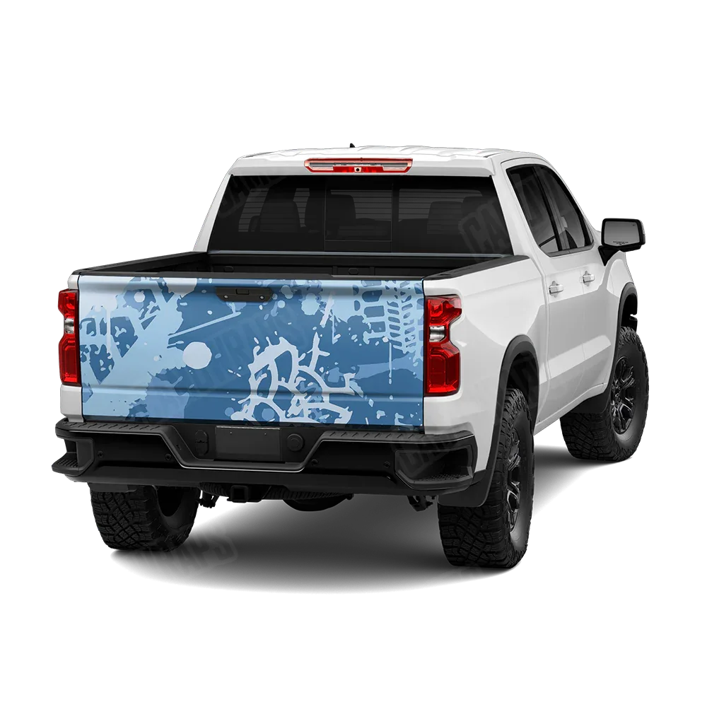 Tire Splatter Cool Blue Tailgate Wraps