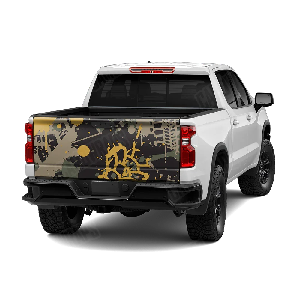 Tire Splatter Militant Yellow Tailgate Wraps