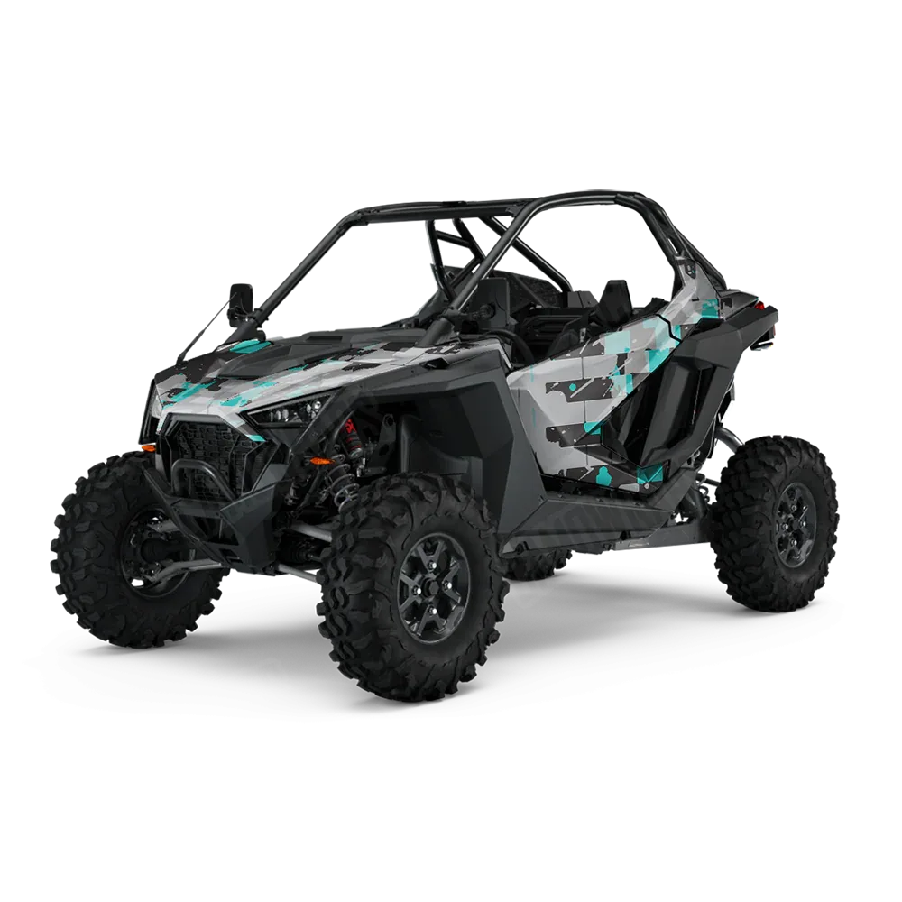 Broken Plaid Tiffany Blue Tiger UTV Wraps
