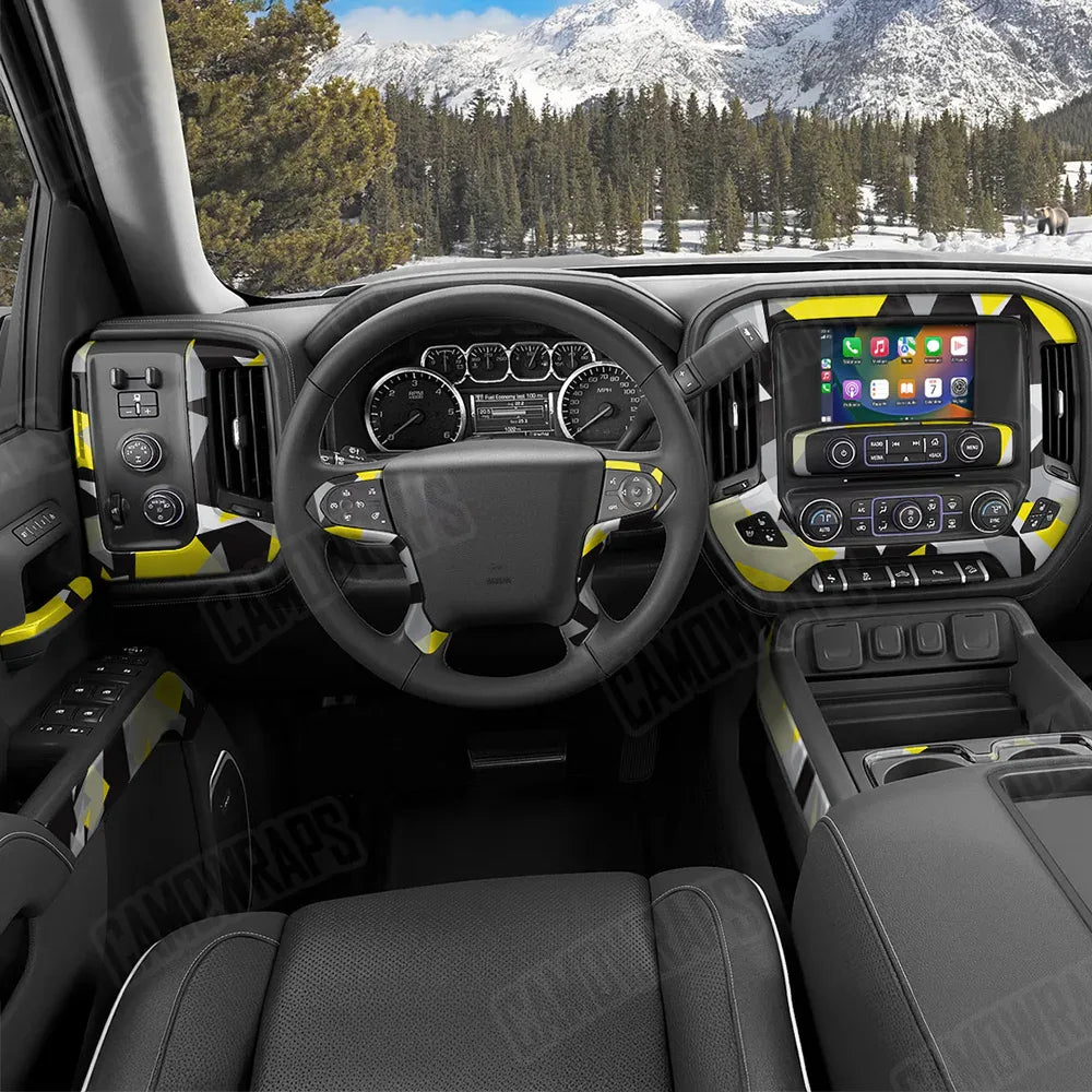 Shattered Yellow Tiger Car Interior Skins