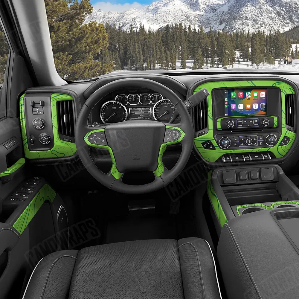 Topographic Green Car Interior Skins