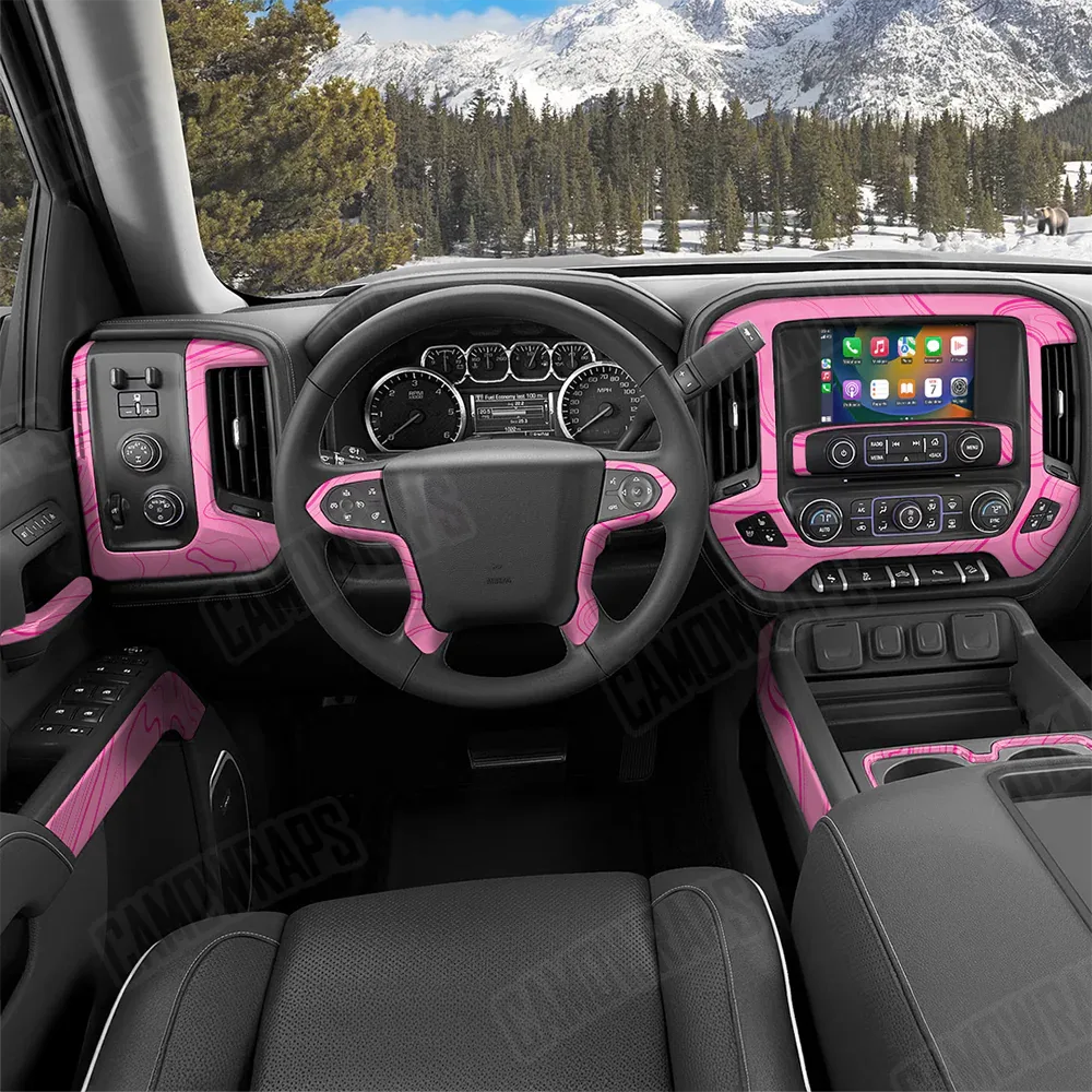 Topographic Pink Car Interior Skins