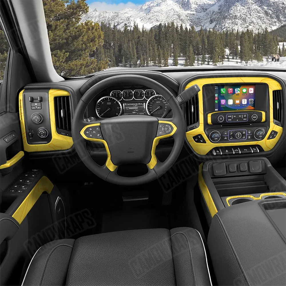 Topographic Yellow Car Interior Skins