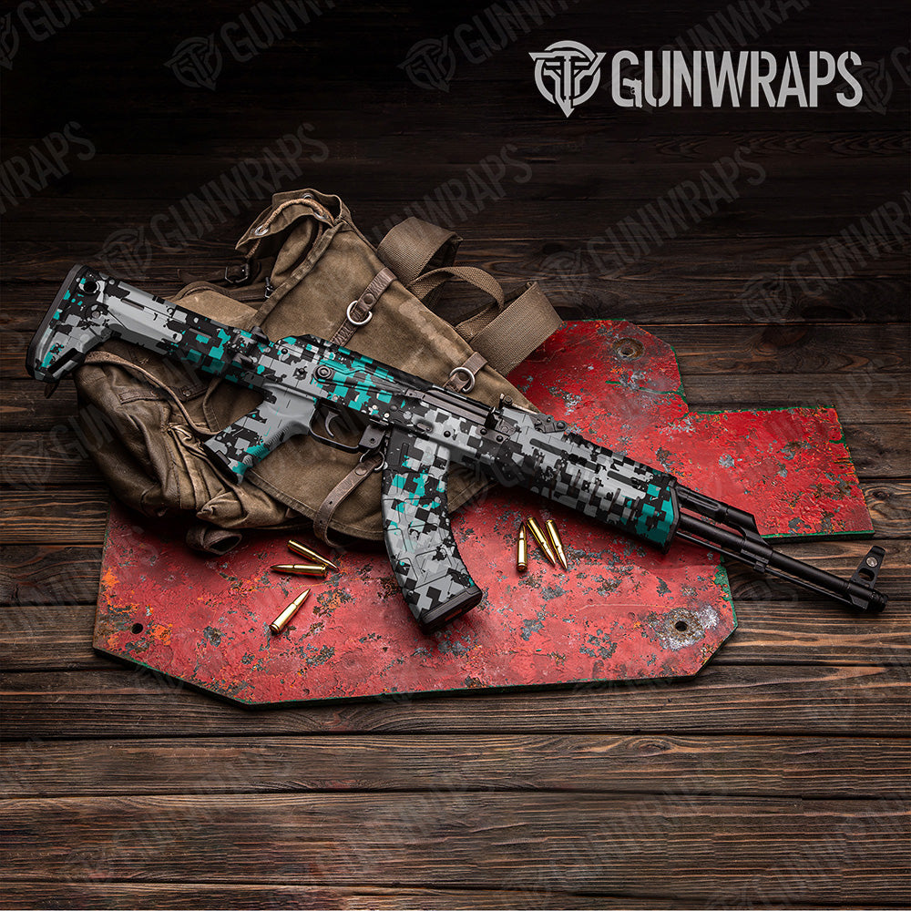 AK 47 Broken Plaid Tiffany Blue Tiger Camo Gun Skin Vinyl Wrap