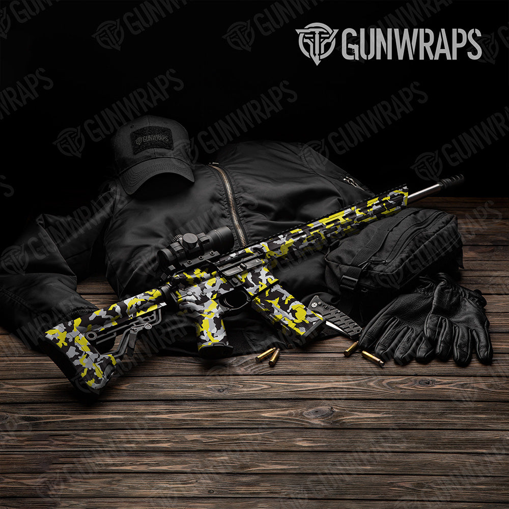 AR 15 Erratic Yellow Tiger Camo Gun Skin Vinyl Wrap