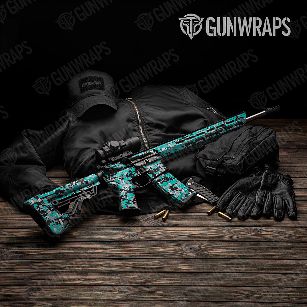 AR-15 Digital Tiffany Blue Tiger Camo Gun Skin Vinyl Wrap