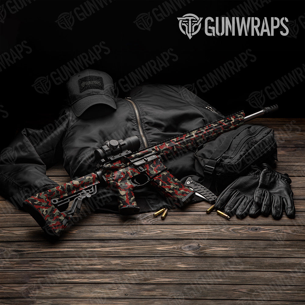 AR-15 Ragged Militant Red Camo Gun Skin Vinyl Wrap