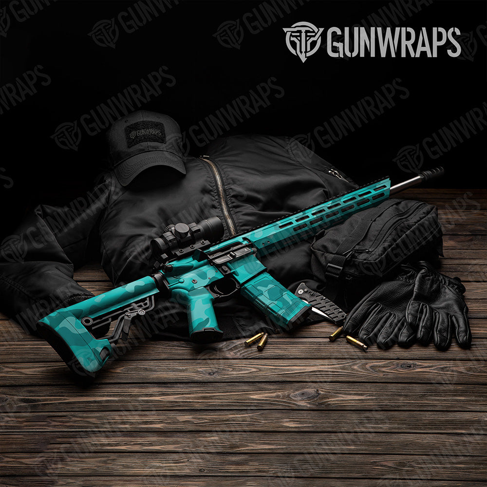 AR 15 Classic XL Elite Tiffany Blue Camo Gun Skin Vinyl Wrap