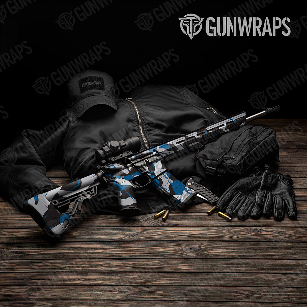 AR-15 Ragged XL Blue Tiger Camo Gun Skin Vinyl Wrap