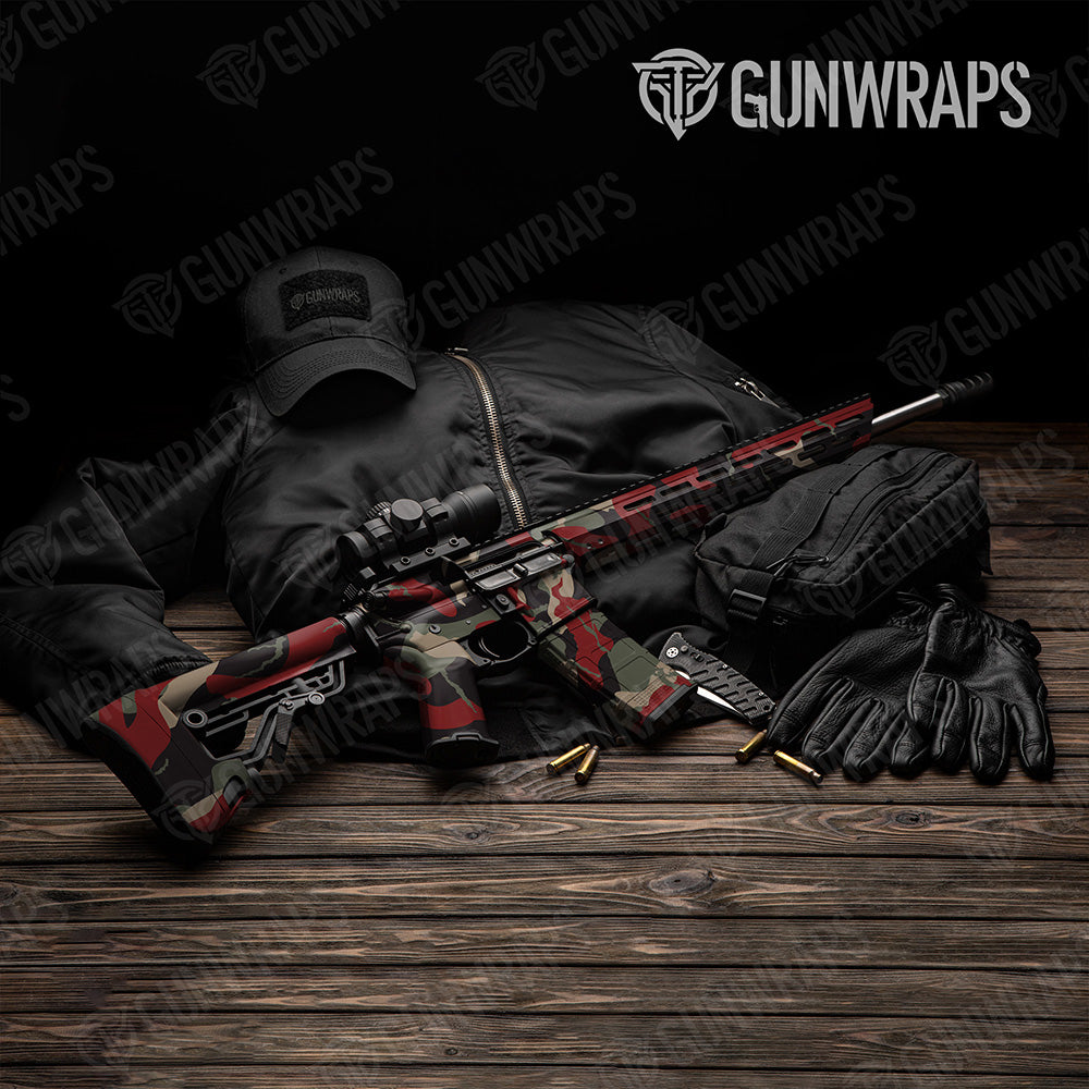 AR-15 Ragged XL Militant Red Camo Gun Skin Vinyl Wrap