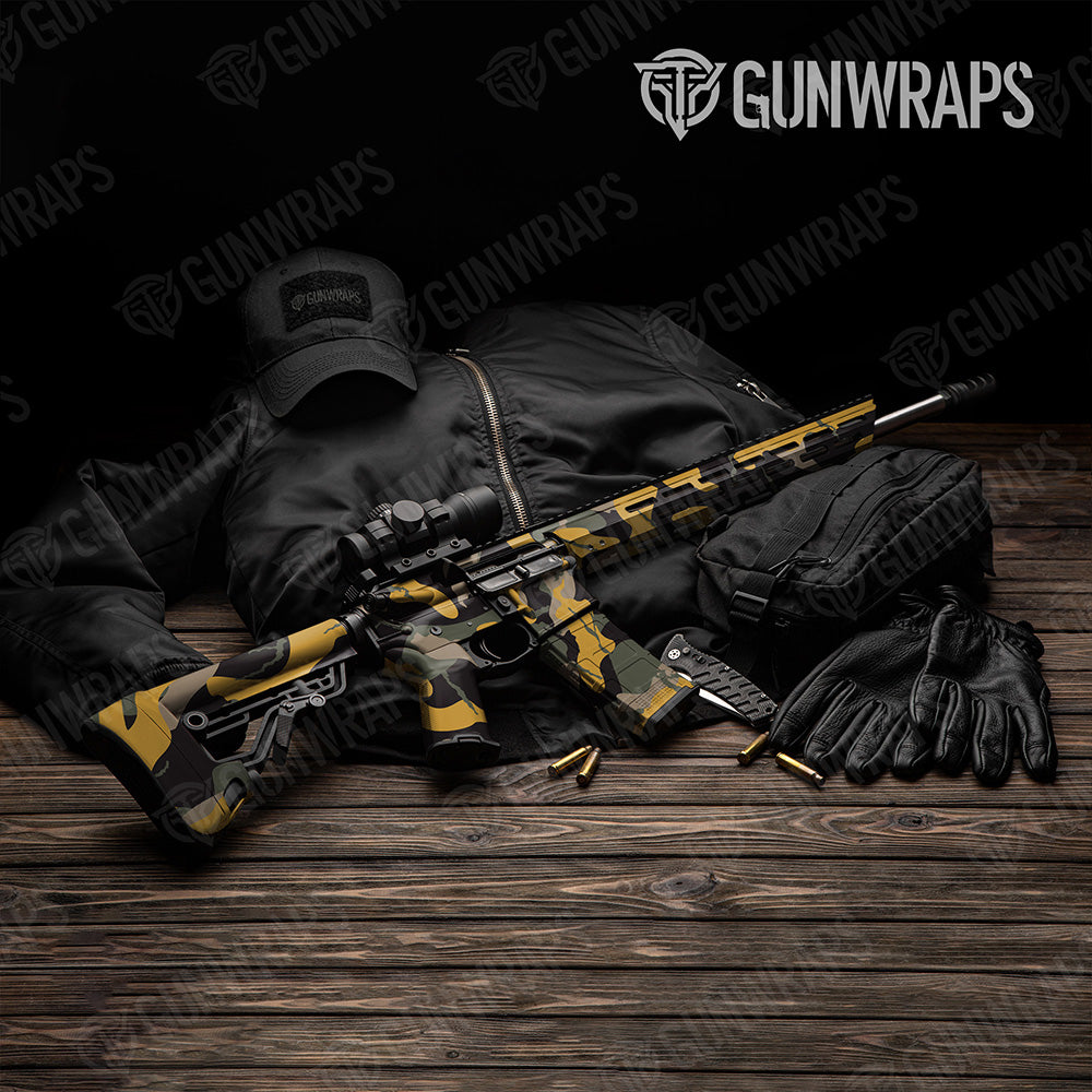 AR-15 Ragged XL Militant Yellow Camo Gun Skin Vinyl Wrap