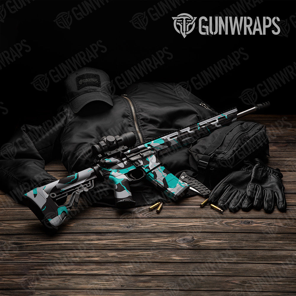 AR-15 Ragged XL Tiffany Blue Tiger Camo Gun Skin Vinyl Wrap