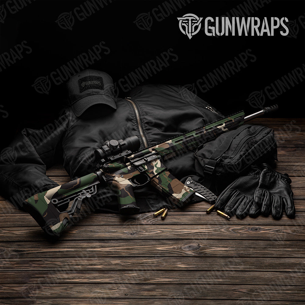 AR-15 Ragged XL Woodland Camo Gun Skin Vinyl Wrap