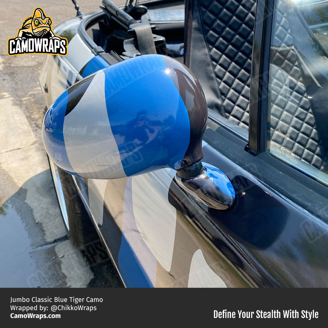 Classic Blue Tiger Camo Jumbo Mazda Miata Wrapped by Chikkowraps