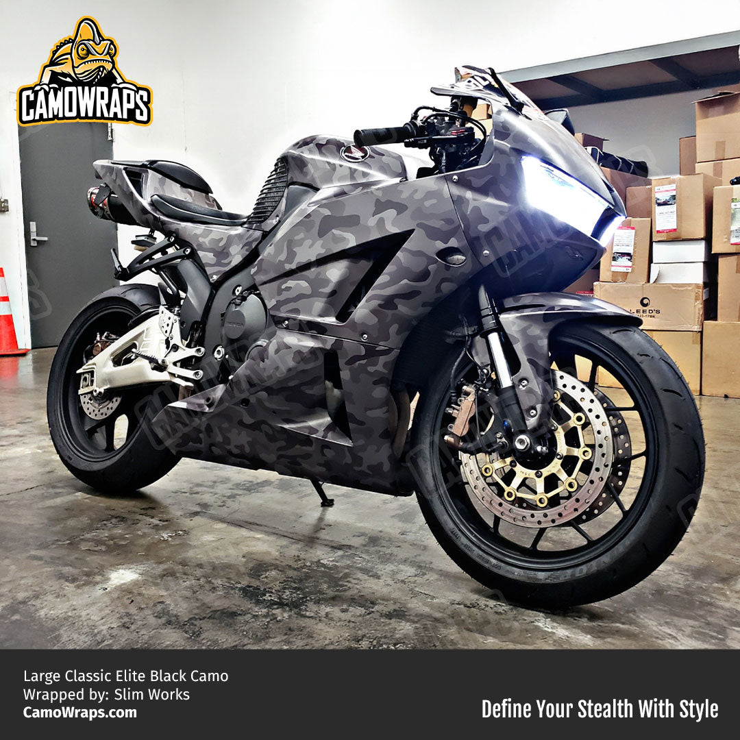 black camo motorcycle wrap
