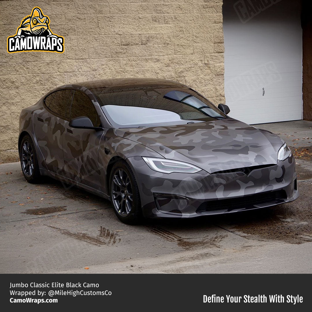 black camo tesla wrap