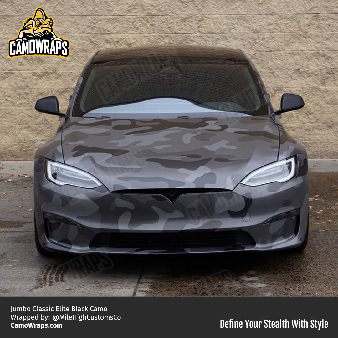 black camo tesla wrap