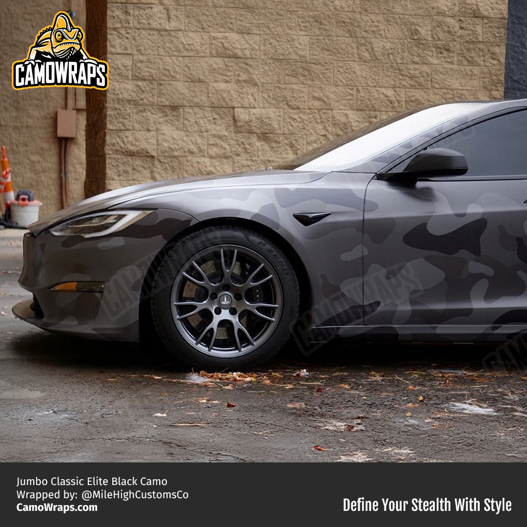 black camo tesla wrap