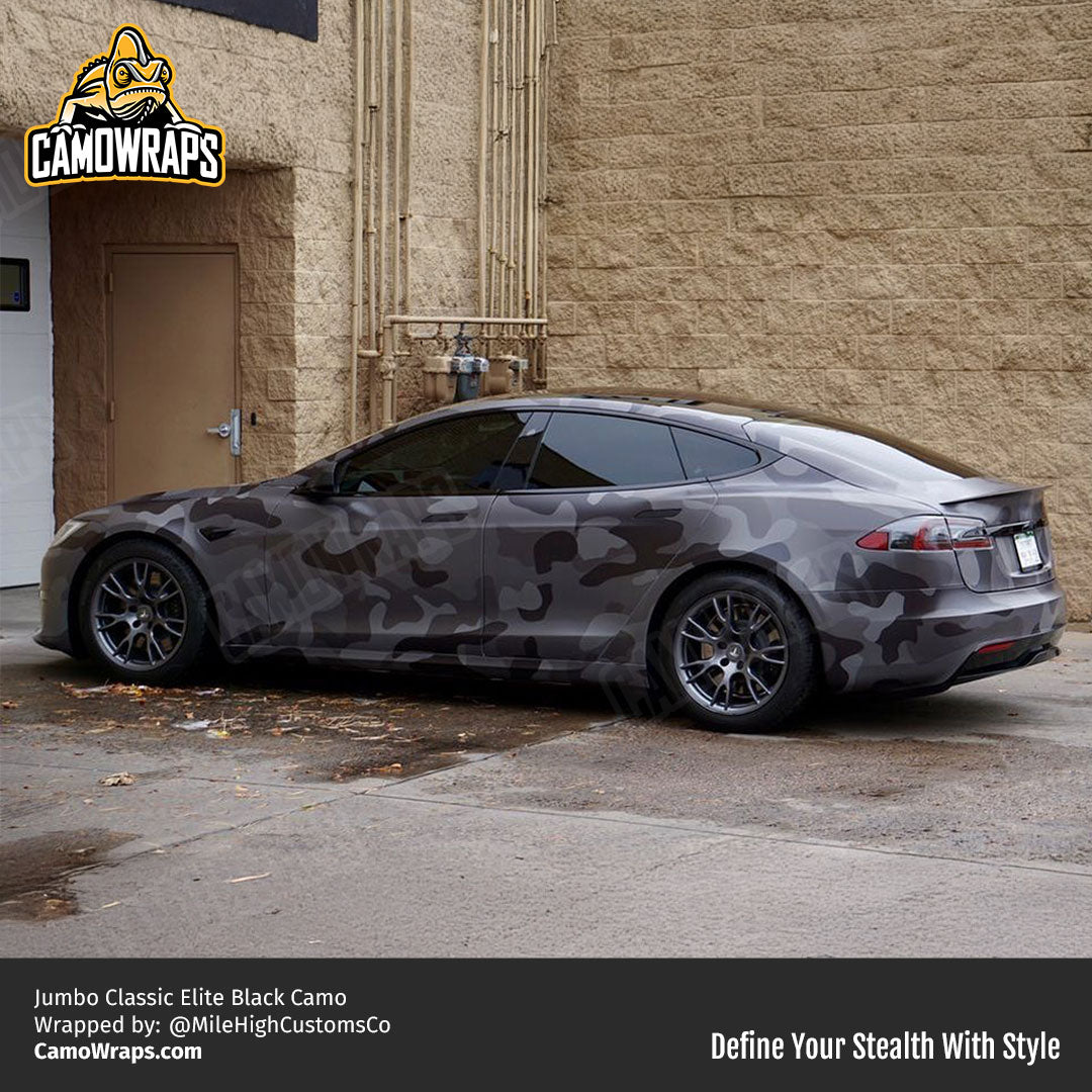 black camo tesla wrap