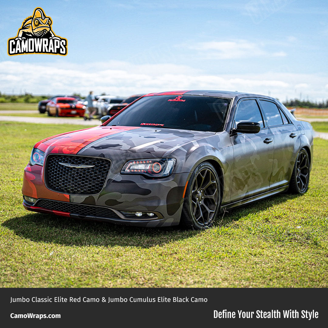 red and black camo split wrap