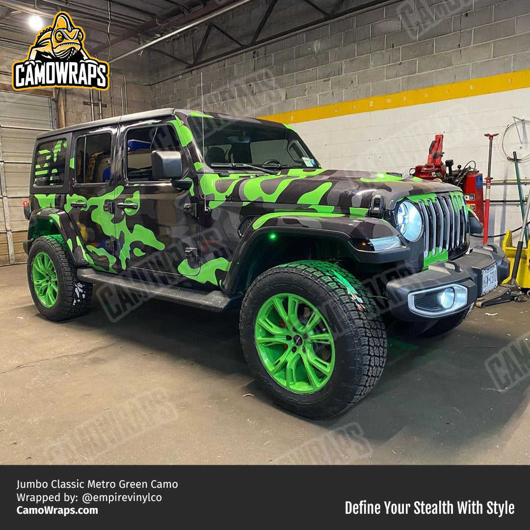 neon green camo jeep wrap