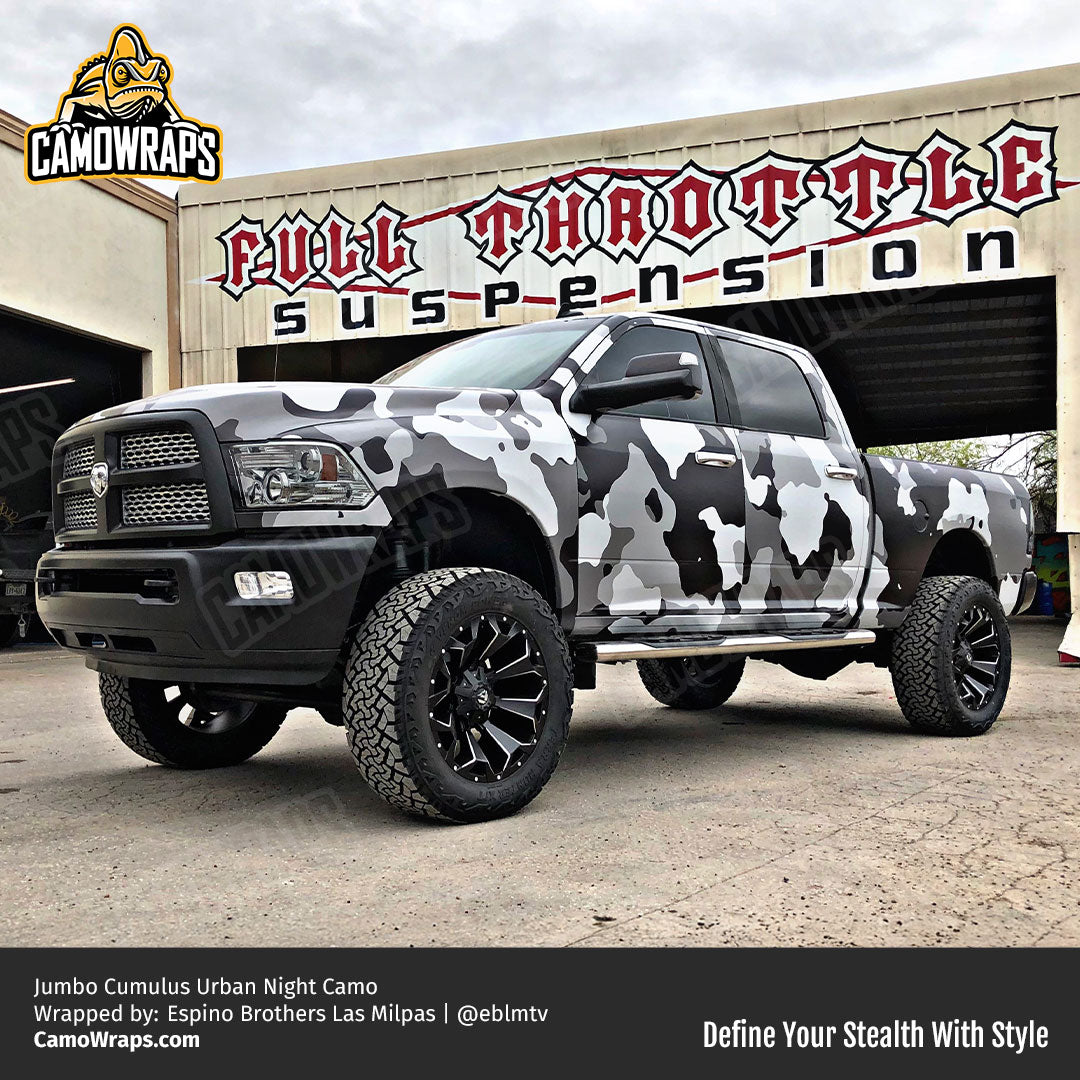 black urban camo truck wrap