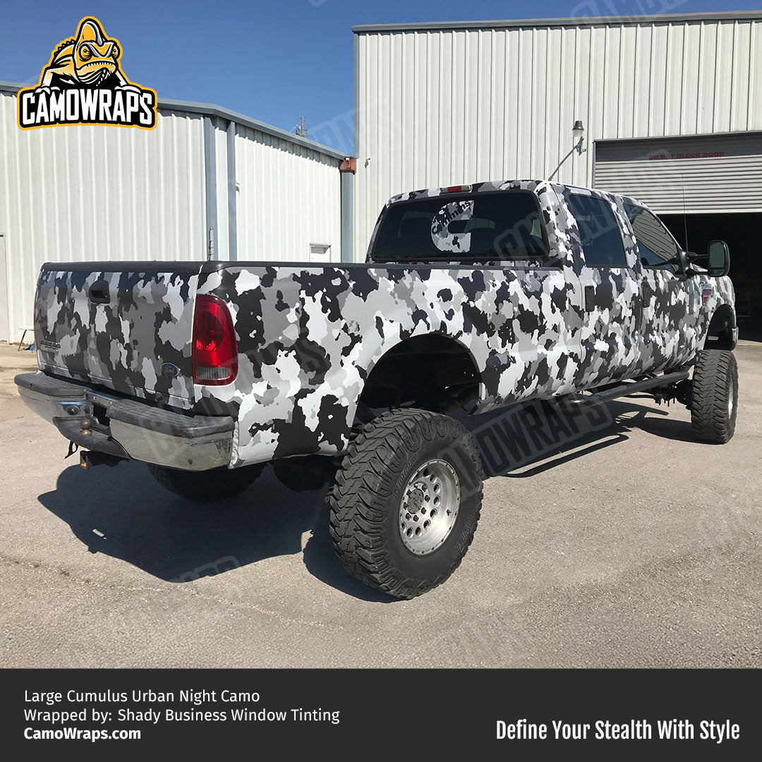black urban camo truck wrap