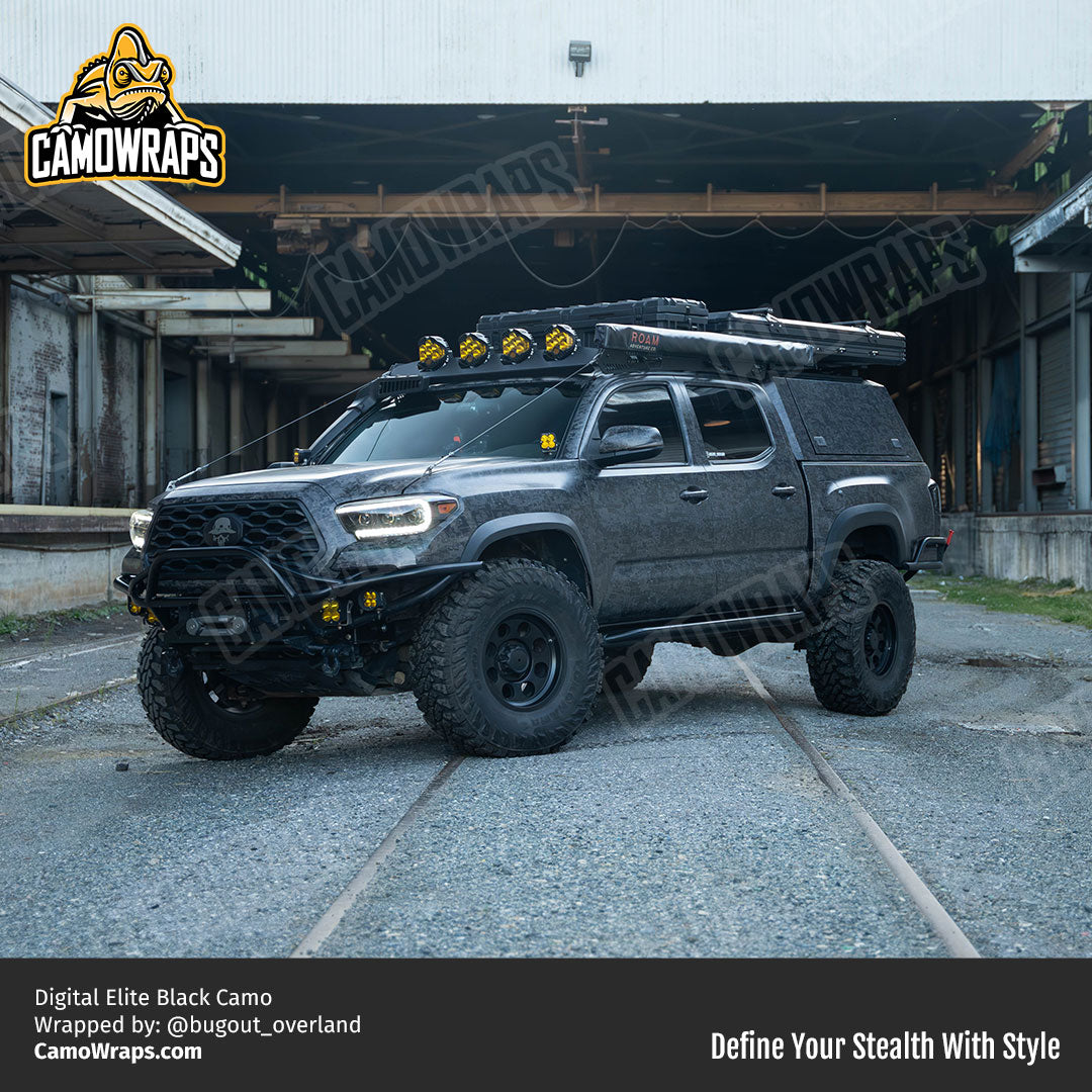 black digital camo truck wrap