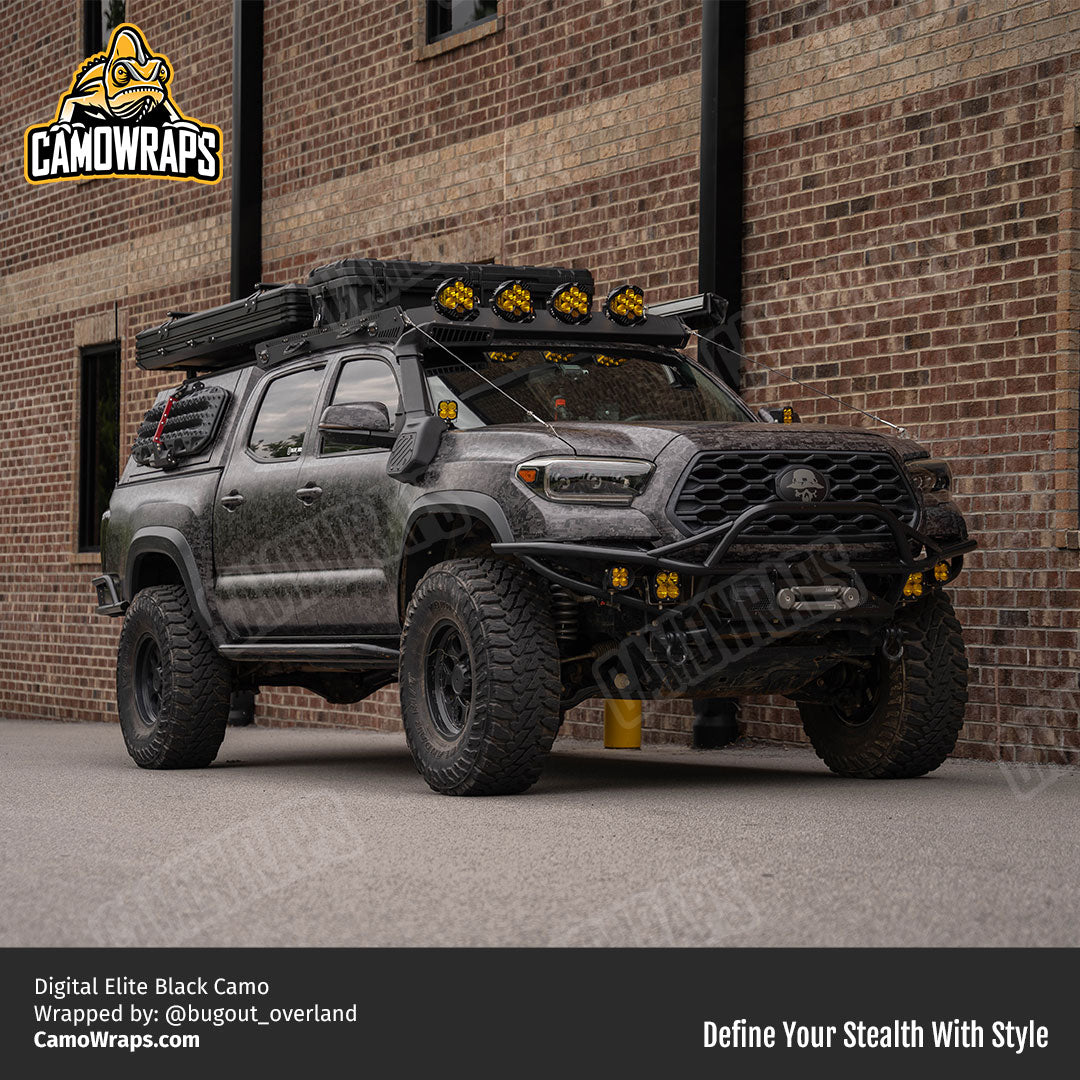 black digital camo truck wrap